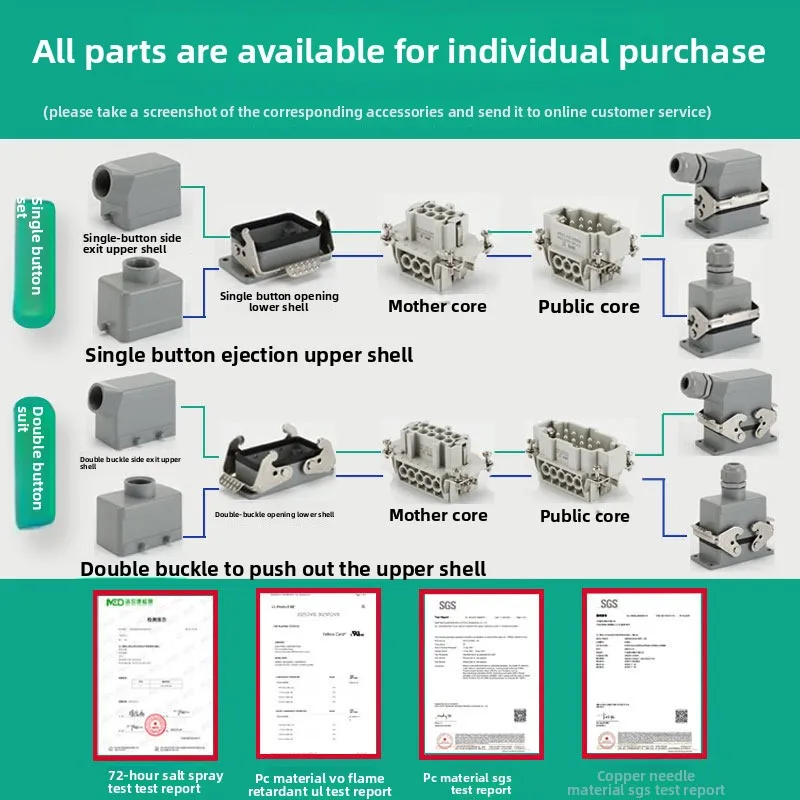 

Rectangular Heavy Duty Connector 4-Pin 6-Core 12-Pin HSB-006 Industrial Waterproof Aviation Plug & Socket, High Current 35A