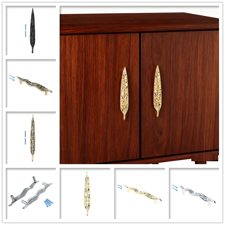 

5pcs Branch Leaf Pull w/screw Creative Furniture Decor Solid Alloy Handle Antique Bronze Silver Golden Black Cabinet Door Drawer