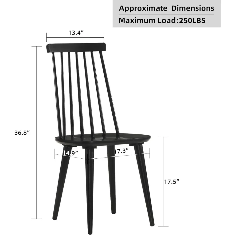 Esszimmerstühle, 4er-Set, Holz-Esszimmerstühle, schwarze Spindelseite, Küche, Zimmer, Landhaus, Bauernhausstühle, Schwarz