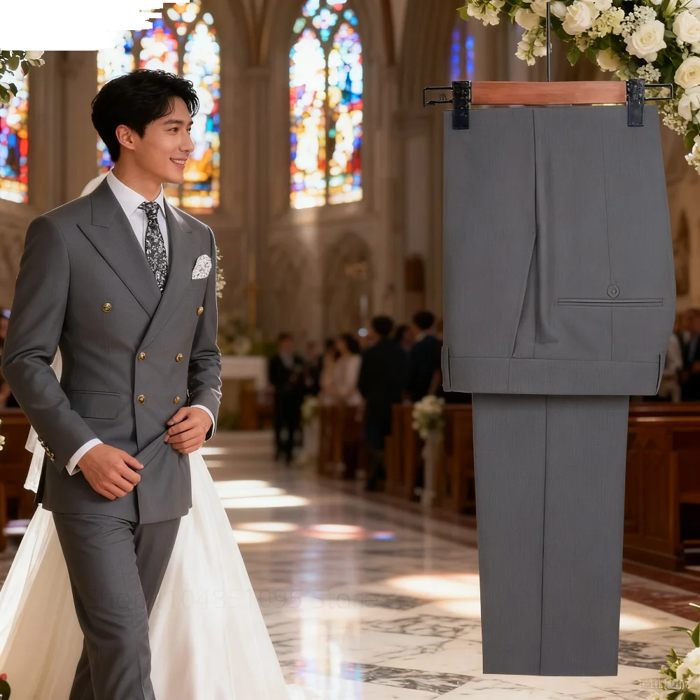 

2Smart Men's Khaki Casual Suit Fashion Formal Business Wedding Groom Tuxedo Peak Lapel Double Breasted Jacket And Pants