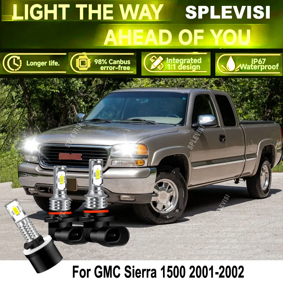 

LED Headlight High Low Beam Foglight - 6000K Cool White High Performance Lighting Set For GMC Sierra 1500 3500 2500HD 2001 2002