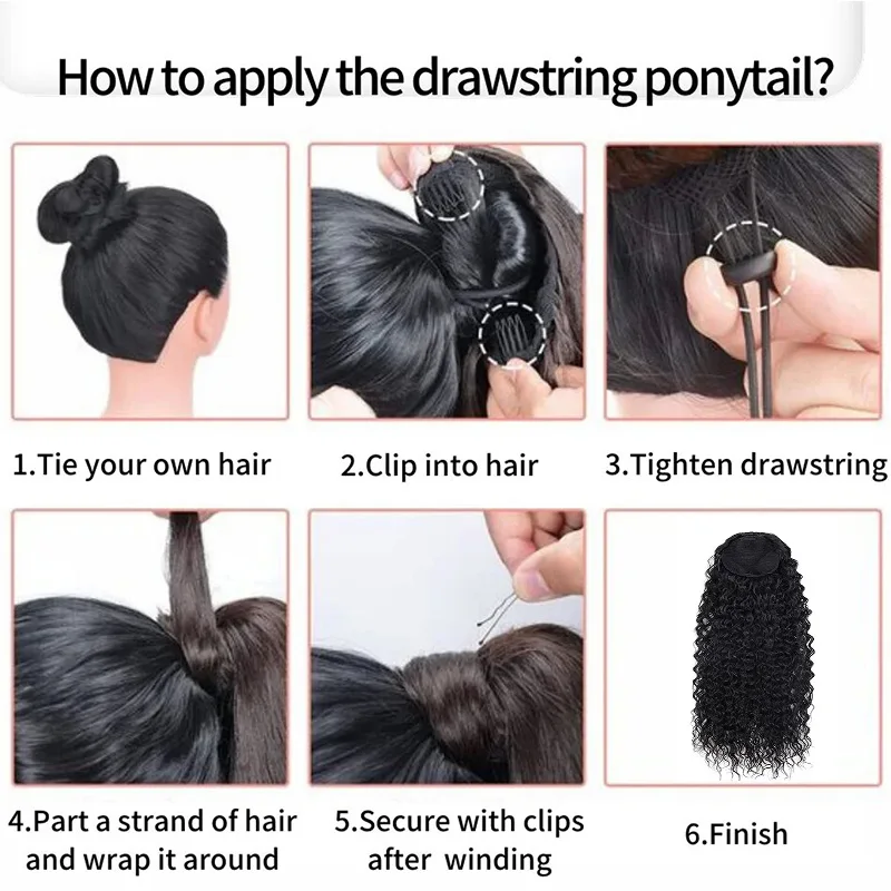 Deep Wave Drawstring Ponytail100% Real Human Hair Brazilian Wrap Around Drawstring Ponytail  Human Hair For women