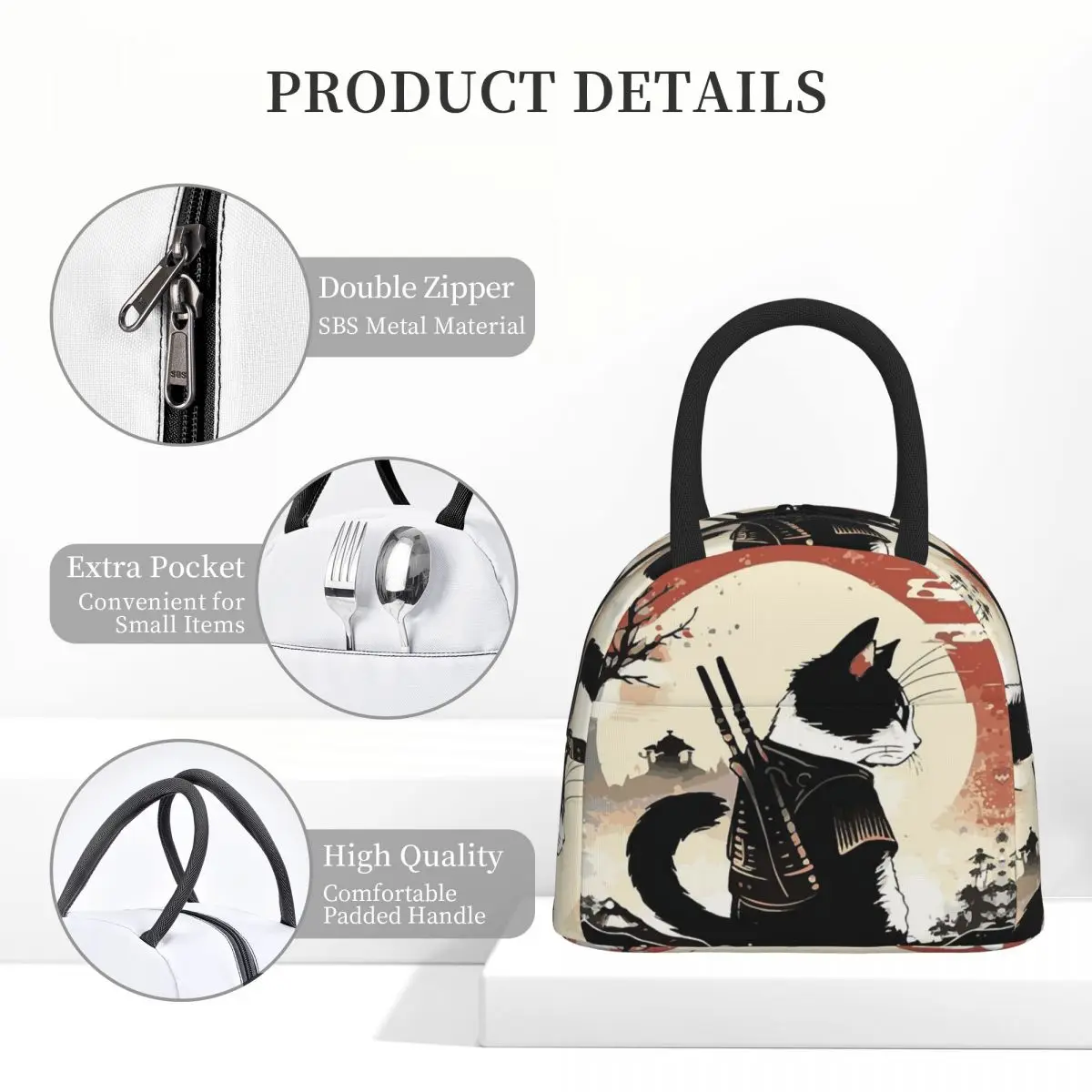 القطط أنيمي سيف ساموراي معزول حقيبة الغداء للنساء مكتب برودة صندوق طعام حراري حمل صناديق الغداء المحمولة الحاويات
