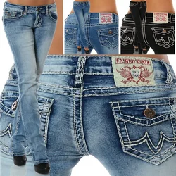 Women High Waist Boot Cut Jeans Fashion Slim Denim Flared Pants Street Casual Trousers