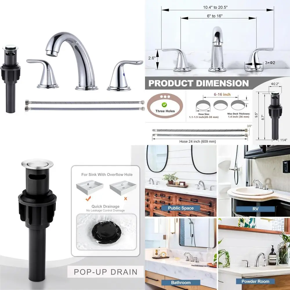 

Хромированный смеситель для ванной комнаты с 3 отверстиями, сливным клапаном и переливом, шланг из нержавеющей стали без свинца