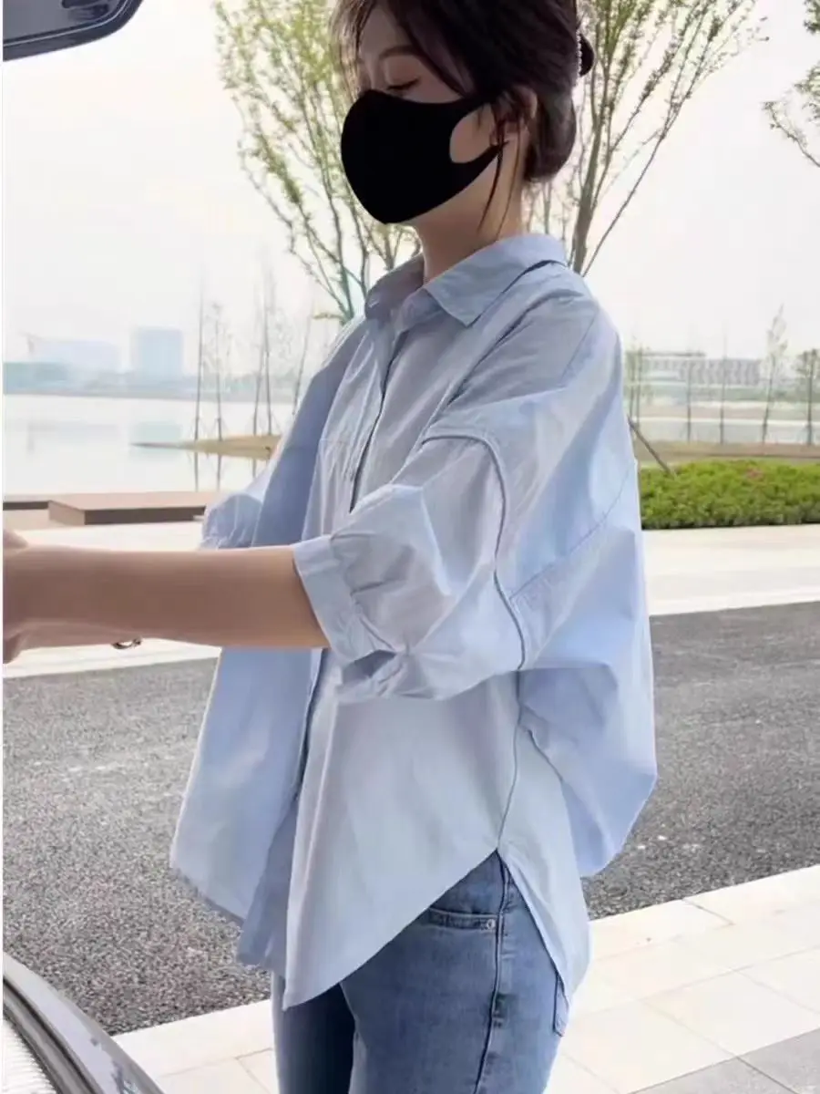 plus Size Women's Casual V-Neck Short Sleeve Shirt Thin Spring Summer Sun Protection Loose Slimming White Casual Top