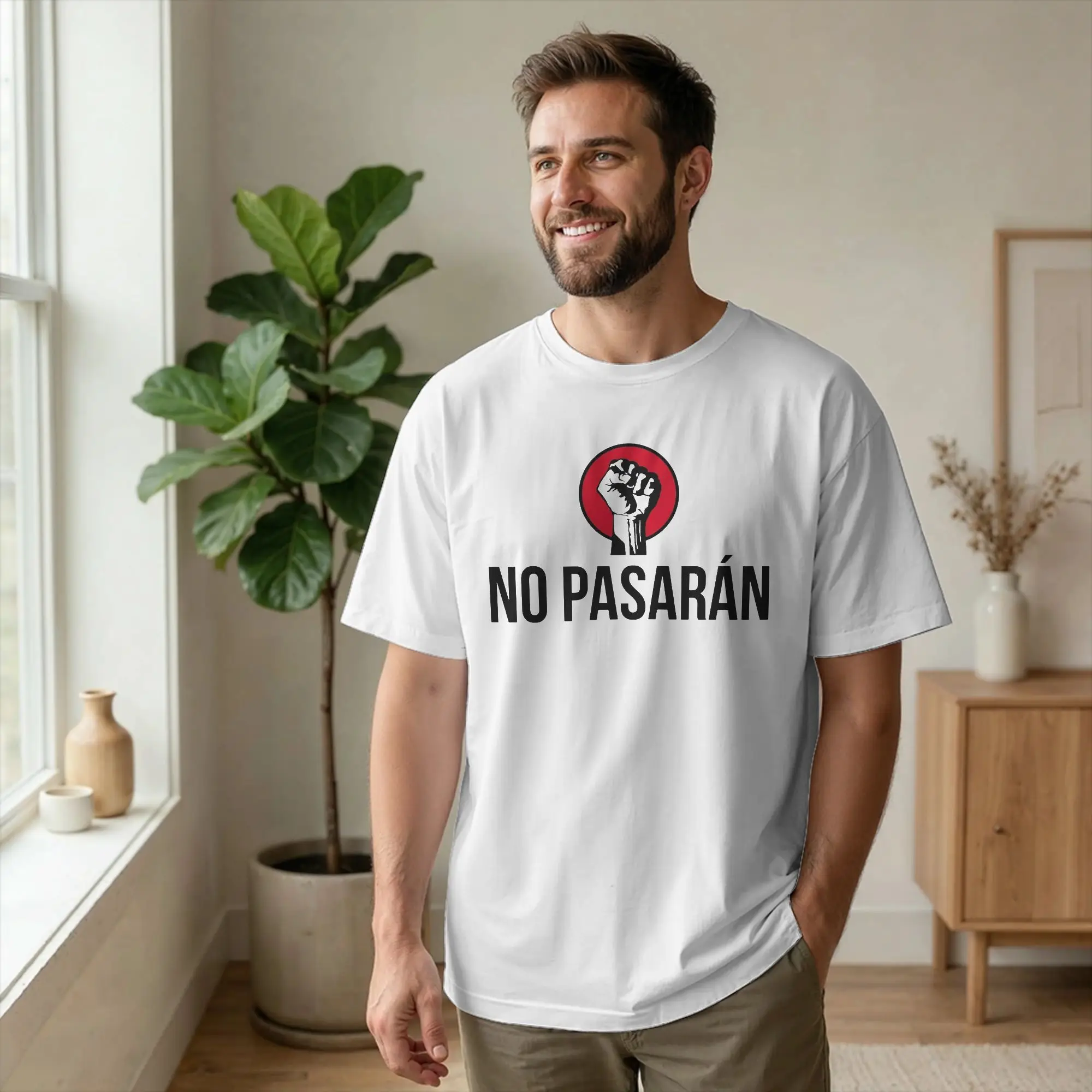 Funny No Pasaran Antifascista Resist 2026 T-Shirts Men Crewneck Cotton T Shirt Spanish Not Pass Short Sleeve Tees Summer merch
