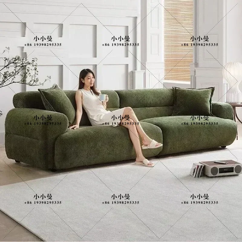 Retro simple modern cloud warm yellow chenille living room size apartment sofa
