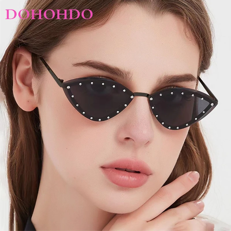 

Senior Rimless Rivets Cat Eye Sunglasses For Women Men Trend Fashion Brand Designer Outdoor Street Photography Sun Glasses UV400