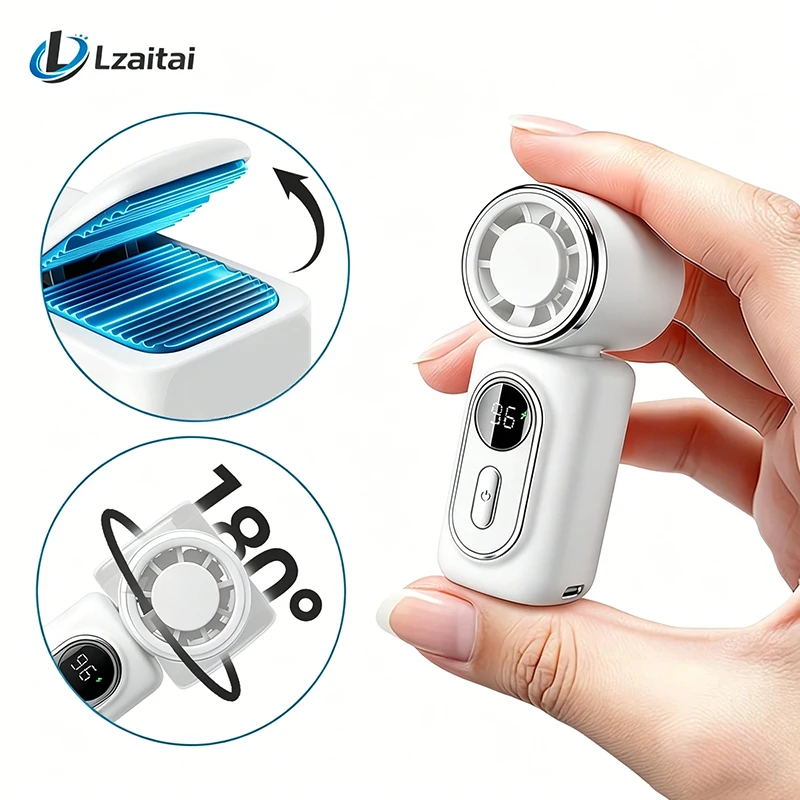 Tragbarer Mini-Ventilator, tragbarer Kühl-Turbo-Kleinventilator, 5 Geschwindigkeiten, 3000 mAh, LED-Anzeige, 180° °   Verstellbare, über USB wiederaufladbare Ventilatoren mit Clip, neu