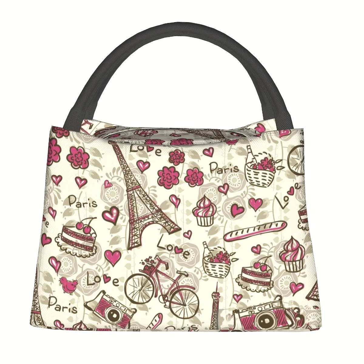 Eiffel Tower Floral & Parisian Motifs Insulated Lunch Bag for Home, Office, Outdoor Perfect Gift for Birthdays, Holidays