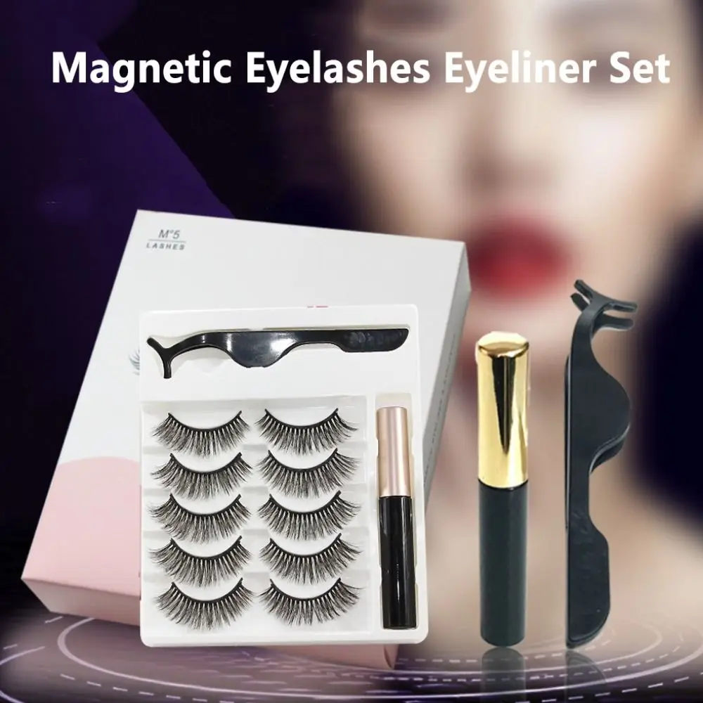 Vrouwen 3d Volledige Strip Wimper Lijmvrije Magnetische Wimpers En Eyeliner Set Wimpers Pincet 3d Valse Wimpers Wimpers Extensie