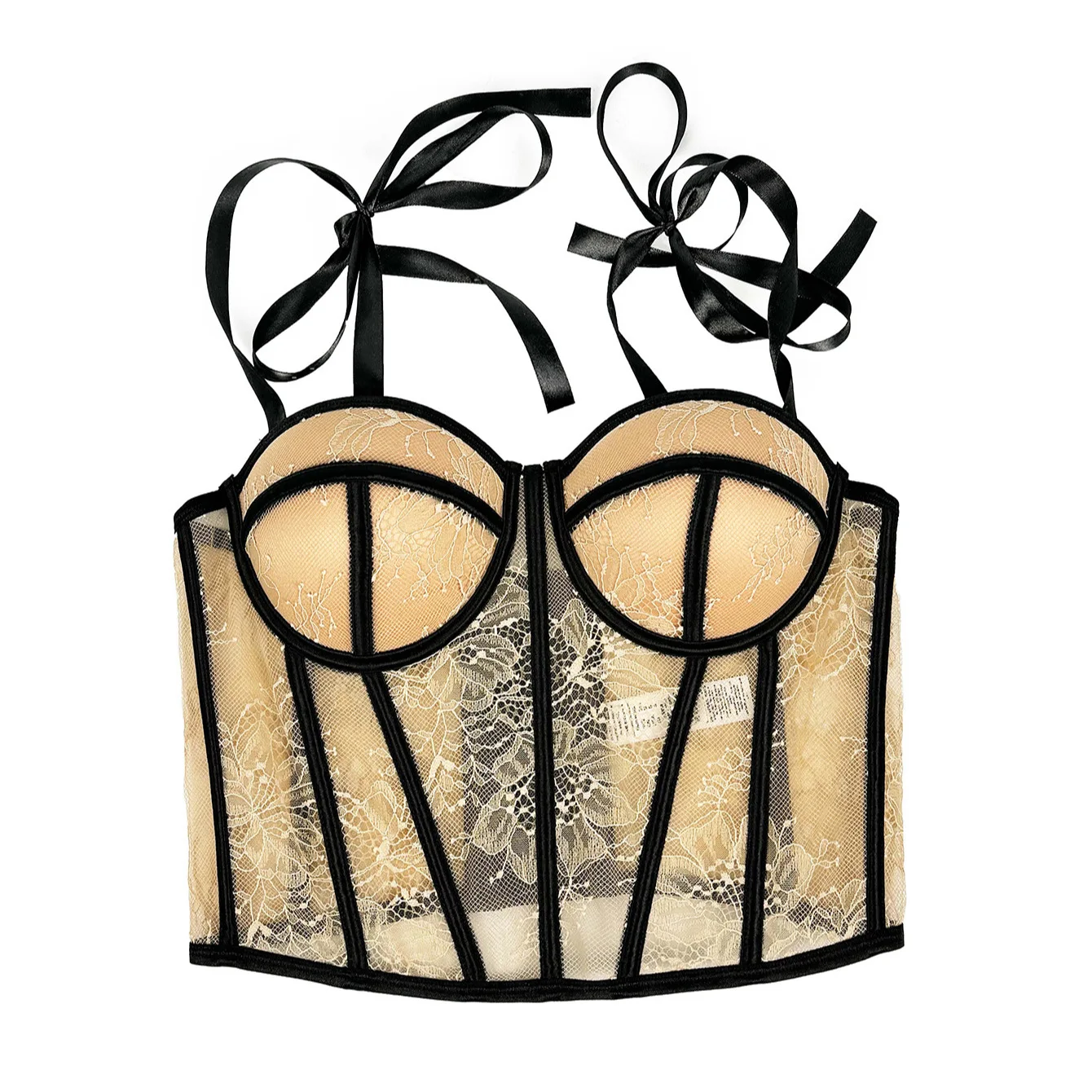 

Sheer Mesh Corset with Underwire Bra, Sexy Contrast Boned Bustier, 2025 Summer Breathable Shapewear