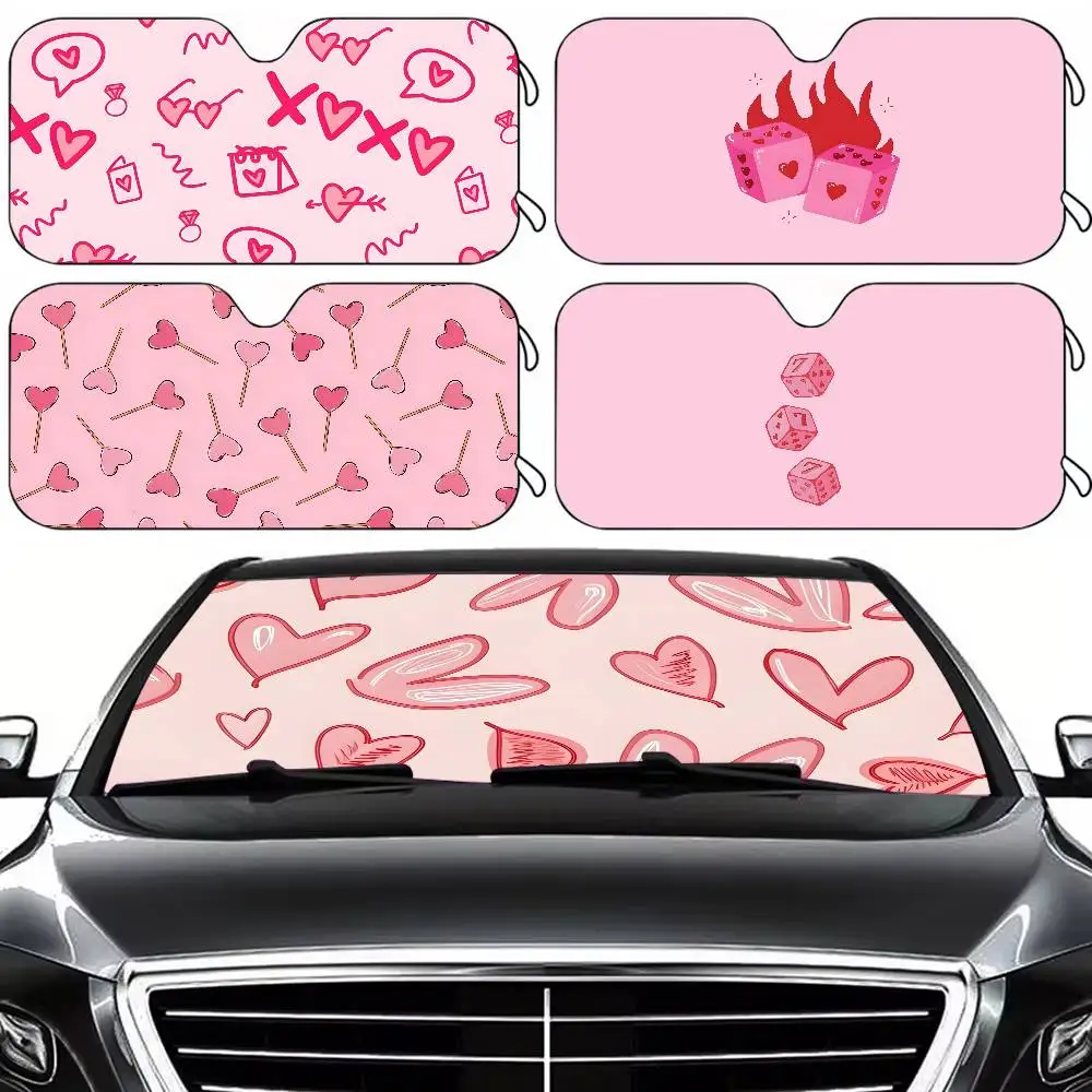 

Y2k pink heart love Car SunShade Summer Windscreen Foldable UV Protection Heat Blocking windshield cover