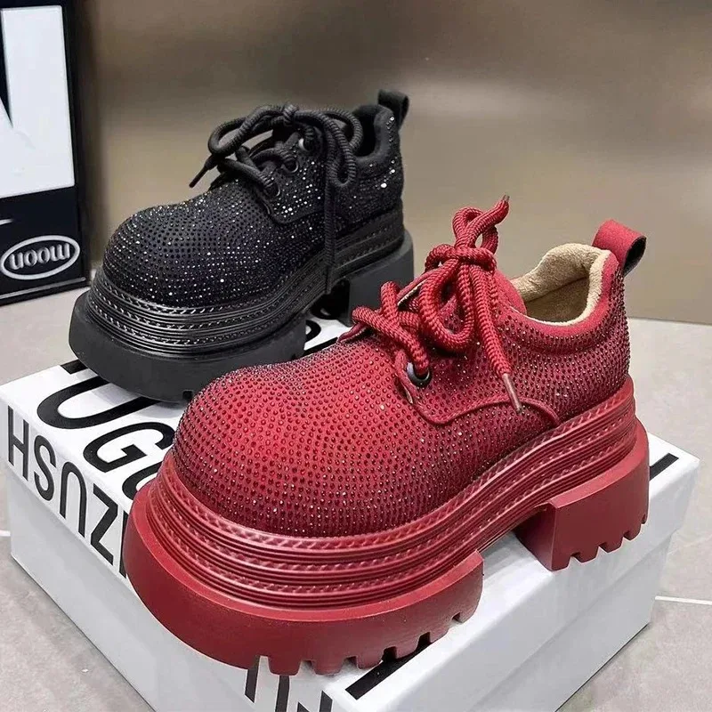 

8CM Women's Shoes Fashion Rhinestone Round Head Casual Shoes for Woman Exquisite Chunky Sneakers Designer Shoes Zapatillas Mujer