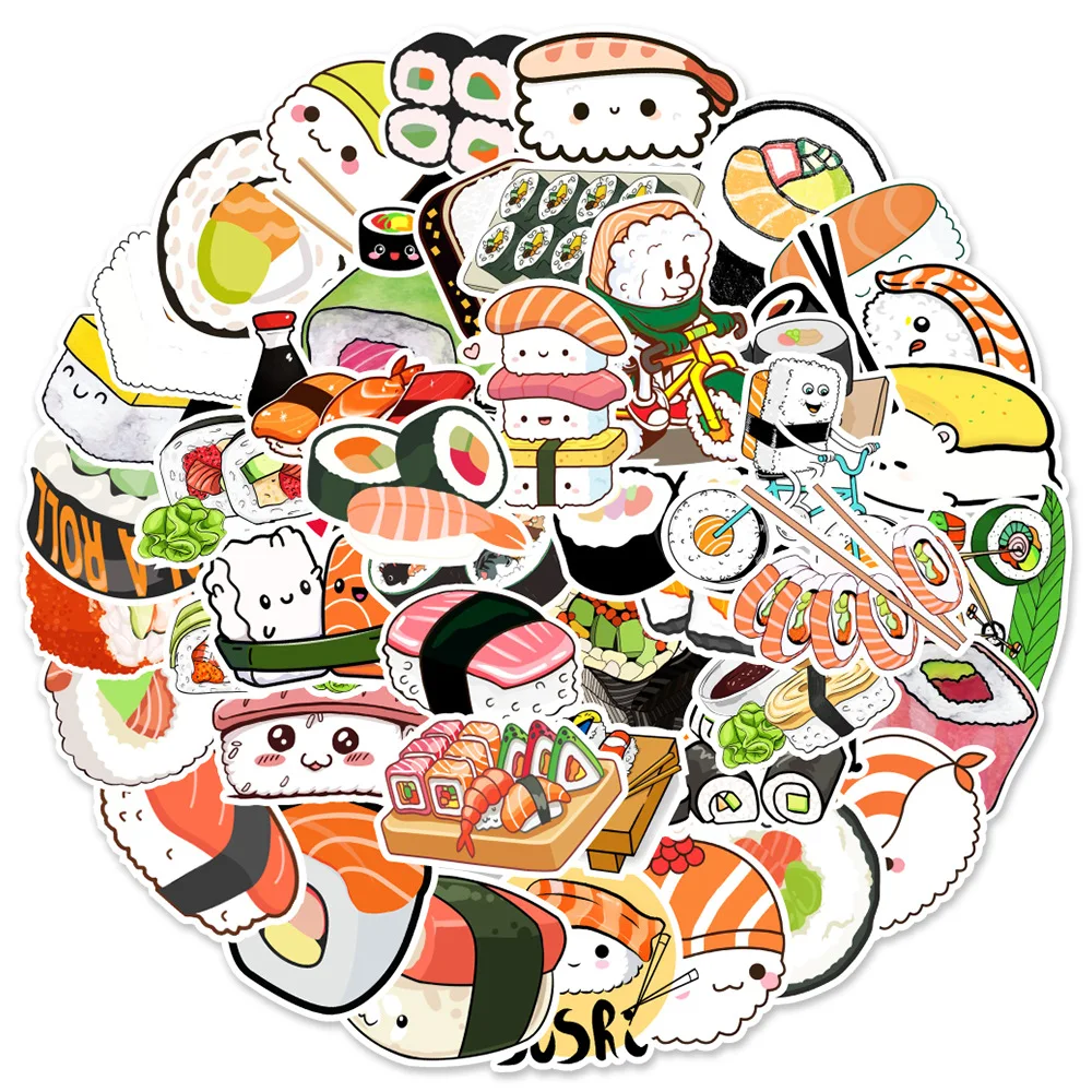 

10/30/50PCS New DIY Sushi Stickers Cartoon Creative Anime IPad Computer Desk Luggage Car Guitar Decoration Waterproof Wholesale