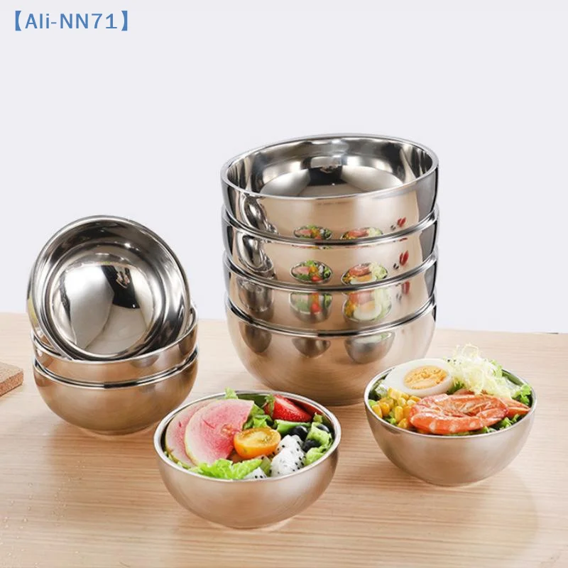 Stainless Steel Threaded Rice Bowl Dough Round Soup Double Layer Insulated Ramen Bowls Home Tableware Kitchen Accessories【NN71】