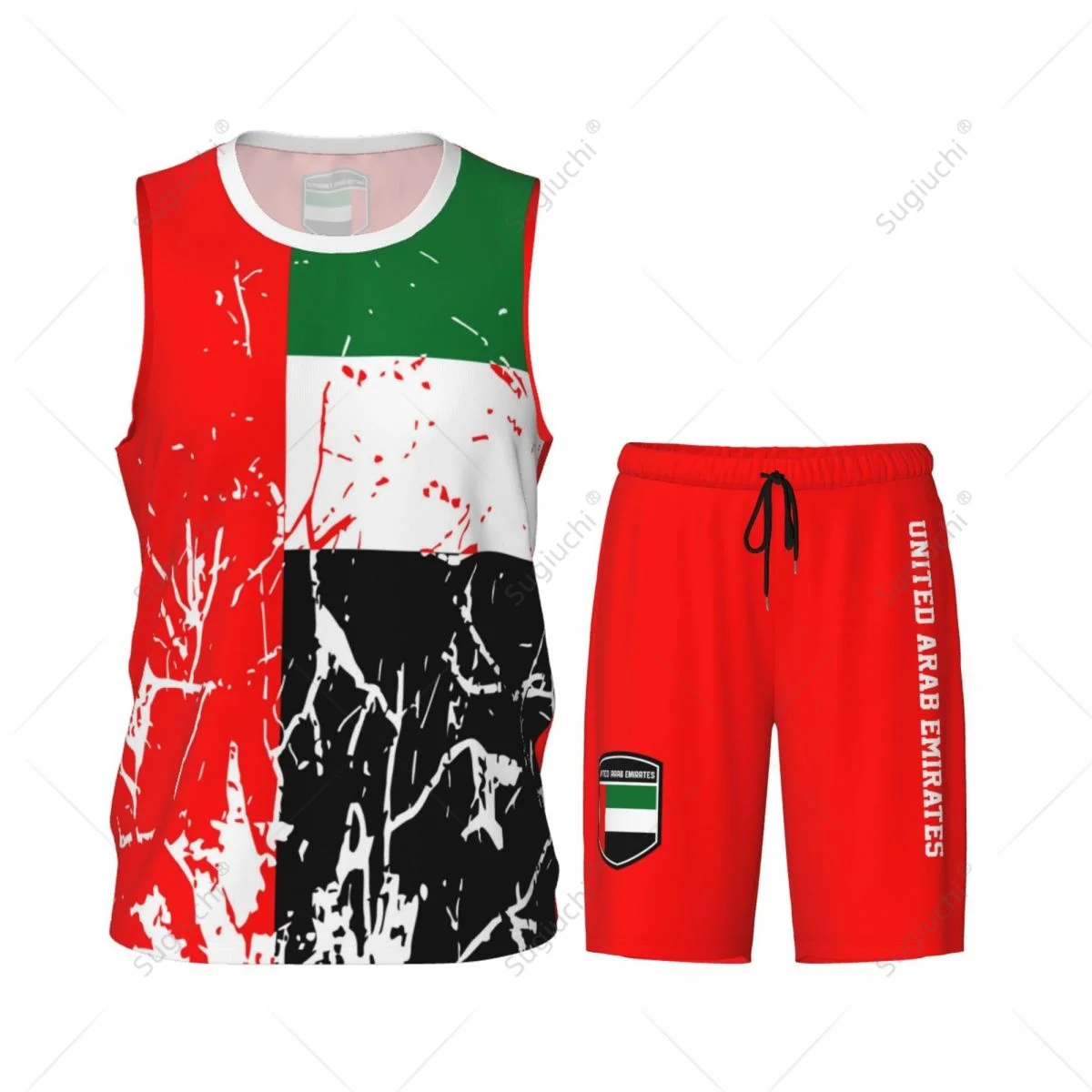 United Arab Emirates Flag Grain Men Basketball Set Shirt & Pants Sleeveless