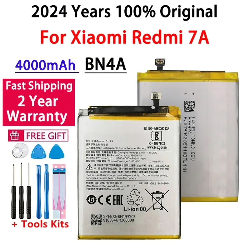 

100% Original Replacement Battery BN49 For Xiaomi Redmi 7A 100% New Authentic Phone Battery 4000mAh +Tools Fast Shipping