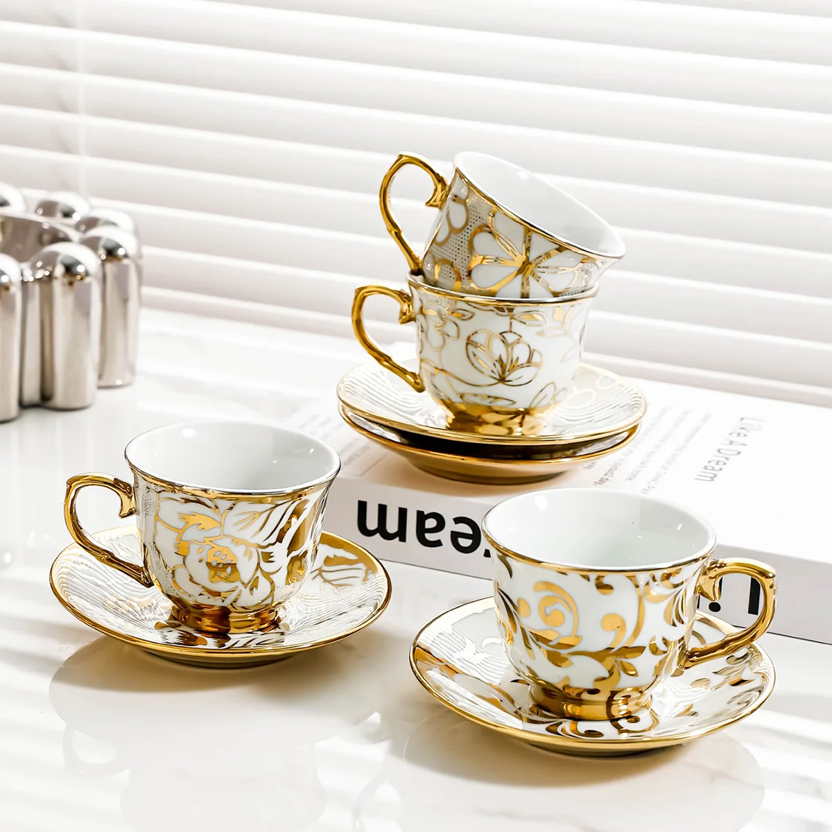 6PCS European Ceramic Coffee Cup Set Afternoon Tea Set Female Exquisite Ceramic British Black Tea Cup And Saucer Set Household