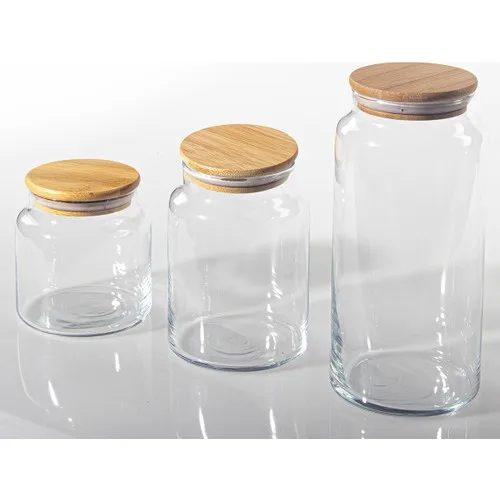 Pounds With Bamboo Lid Borosilicate Jar Set 3'lü-Brown