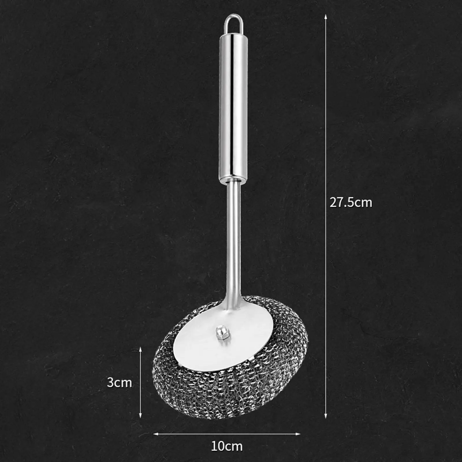 Stainless Steel Sponge Scourer with Long Handle Metal Wire Scouring Pads for Kitchen Dishes and Plates Tiles Stovetop Household