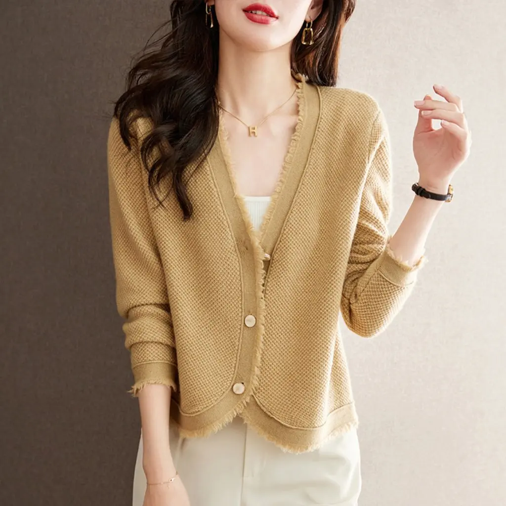 Sweater Rajut Wanita Gaya Korea dengan Rumbai Warna Solid, Cardigan Longgar, Jaket Rajut Lembut, Modis Awal Musim Gugur, Menampilkan Tampilan Lebih Muda
