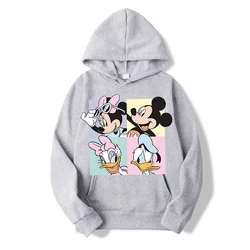 Disney-moletom feminino com capuz mickey e minnie, pulôver casual, moletom quente, top solto e confortável, capuz escovado