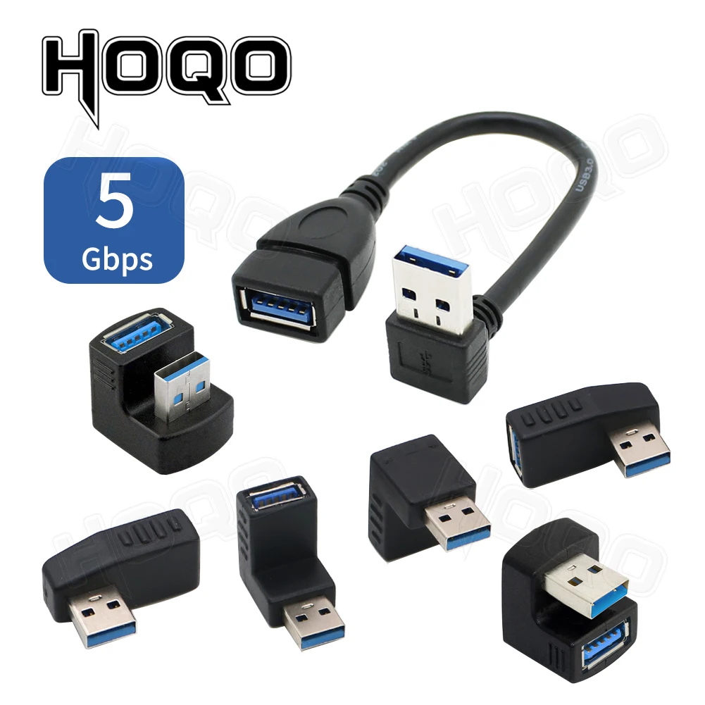 USB 3.0 Male to Female Adapter Left Right Angle 90 degree USB Connector Short USB Extension Cable Extender Cord Drop shipping