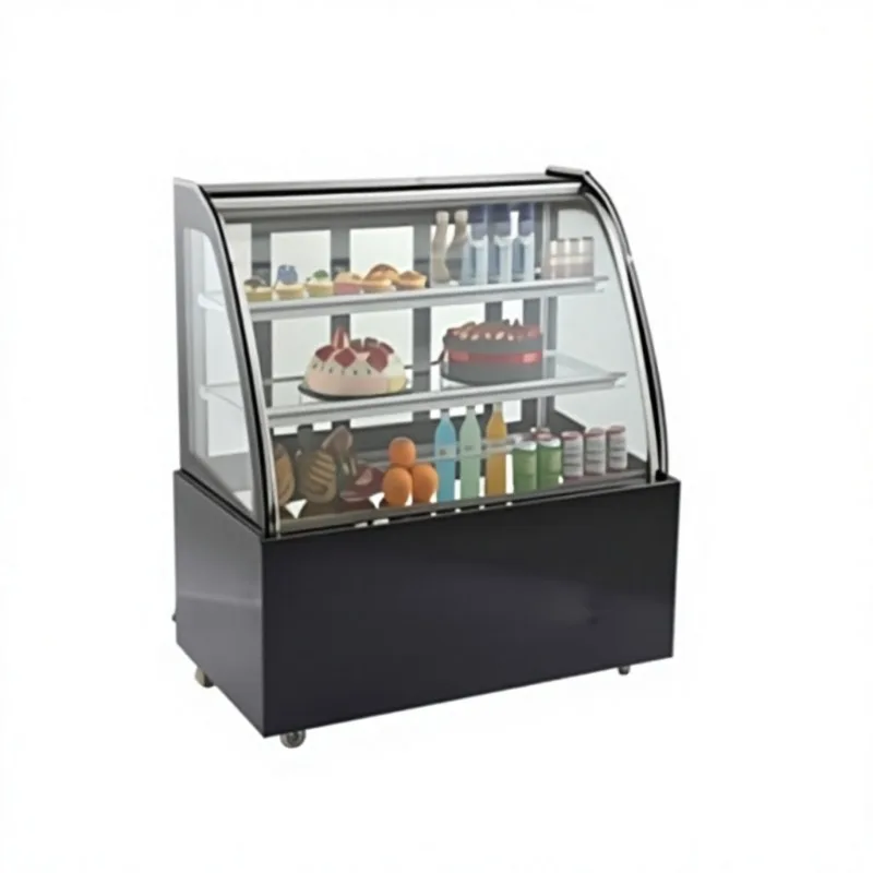 Round Arc Heated Display Cabinet Food Warming Showcase Curved Glass Stainless Steel Bakery Counter