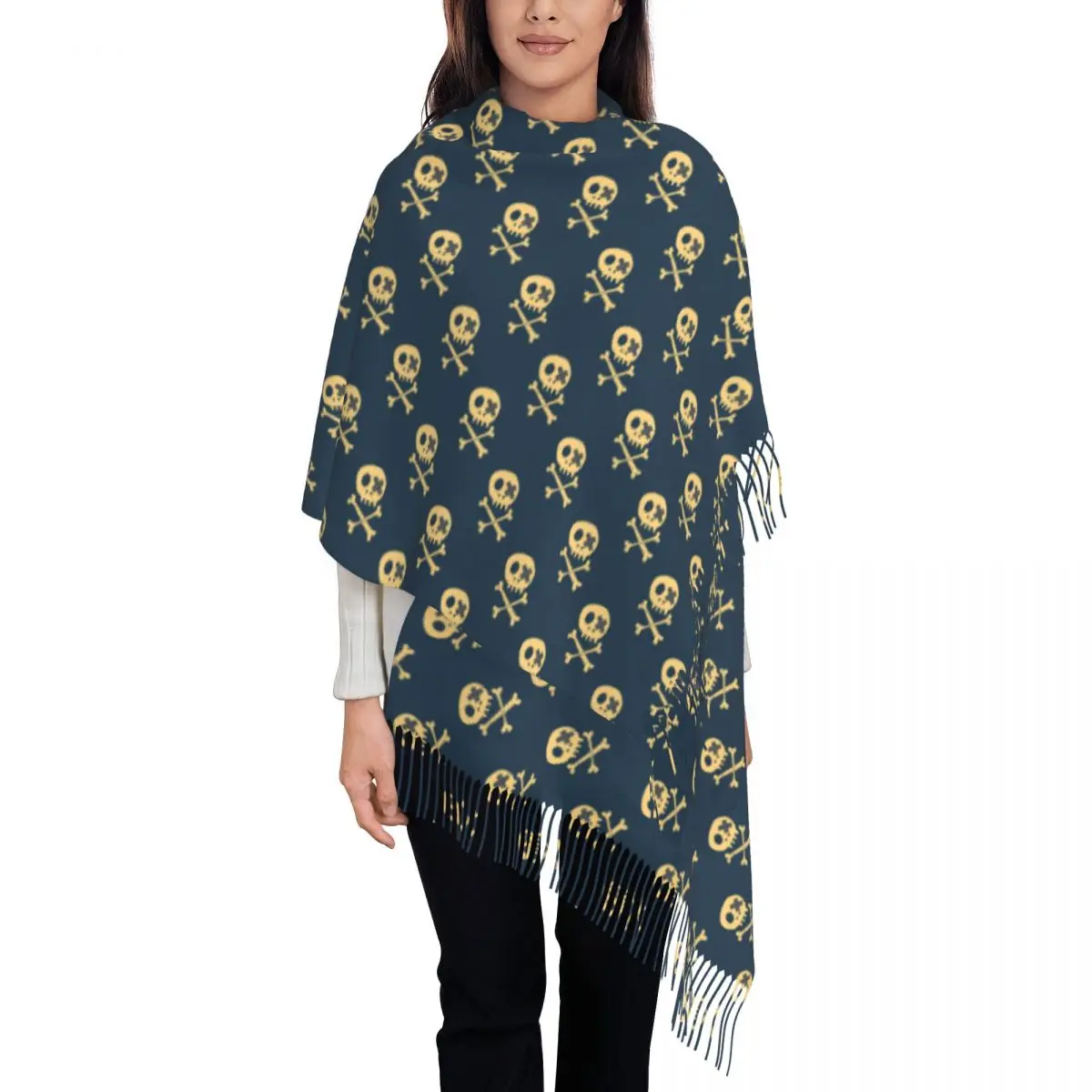 

Шарф с длинными кисточками, милый пиратский эскиз, теплые шали и обертывания, унисекс, графические большие шарфы, зима, Bufanda Mujer