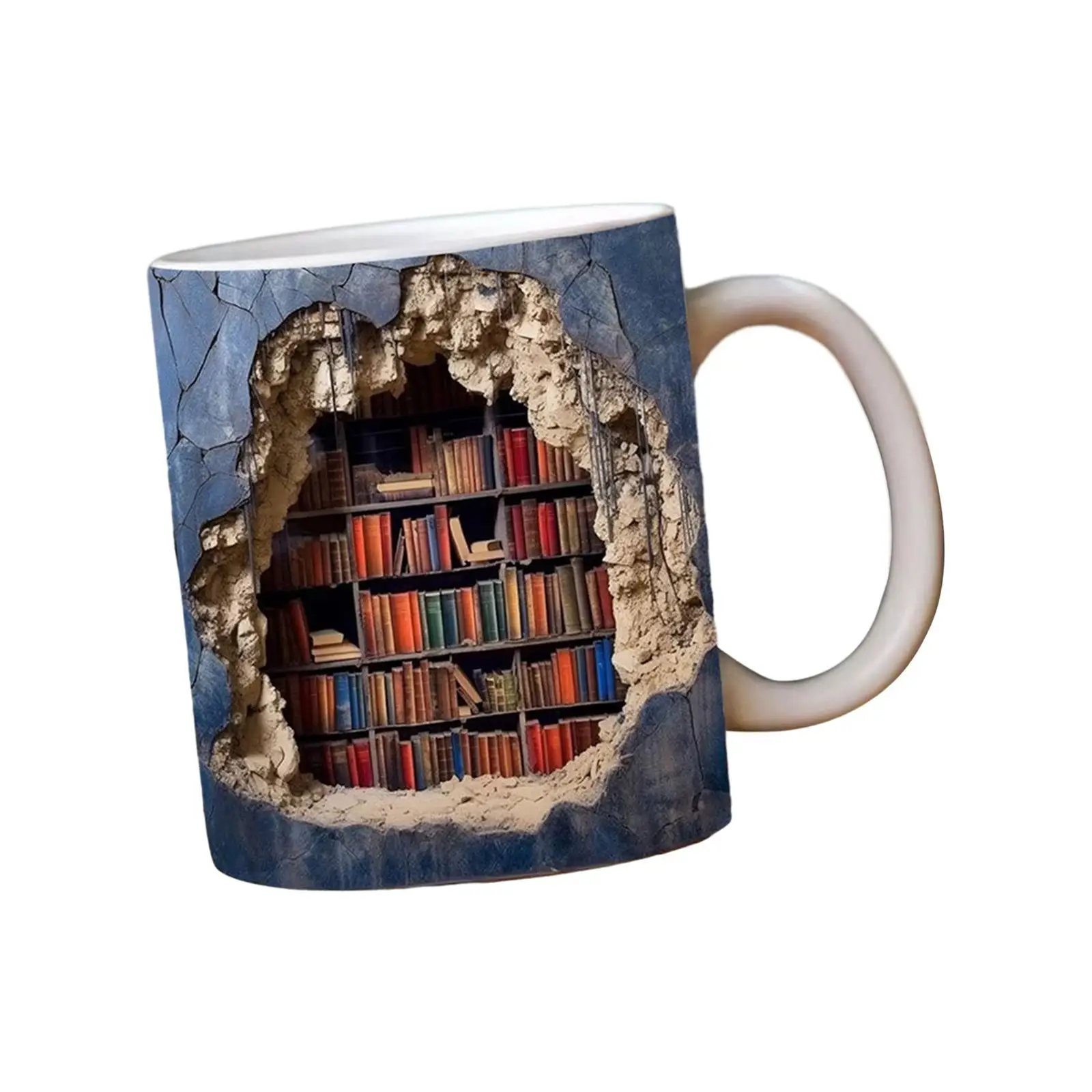 Book Lovers Coffee Mug Handmade Pottery Mug Porcelain Cup Ceramic Mug with Handle Tea Cup 3D Bookshelf Mug Librarian Coffee Mug