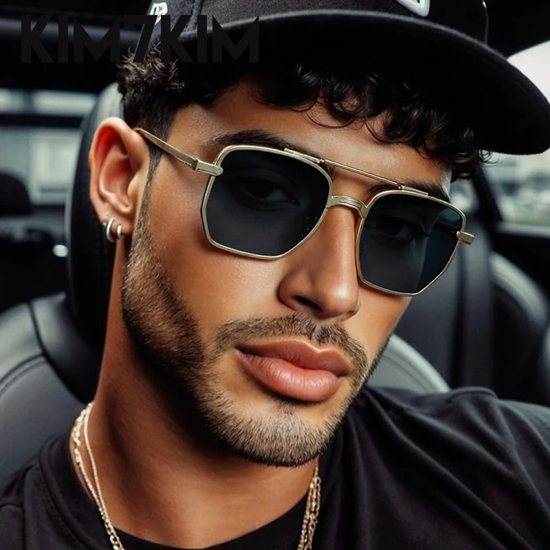 

Retro Punk Square Sunglasses Men 2025 Luxury Brand Vintage Metal Frame Double Beam Sun Glasses For Male Steampunk Eyewear UV400