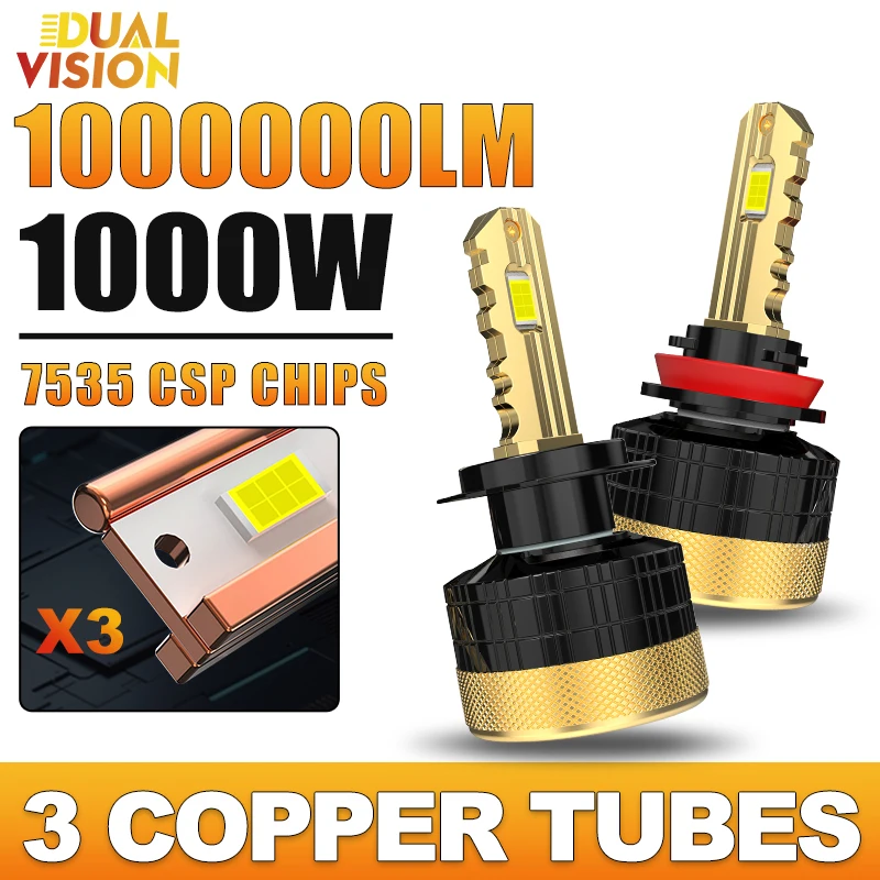 1000W H7 H4 H11 LED CANBUS Lamp 9005 HB3 9006 HB4 H8 H9 9012 Hir2 Car LED Headlight Bulb 1000000LM 12V Auto Headlamp 6000K White