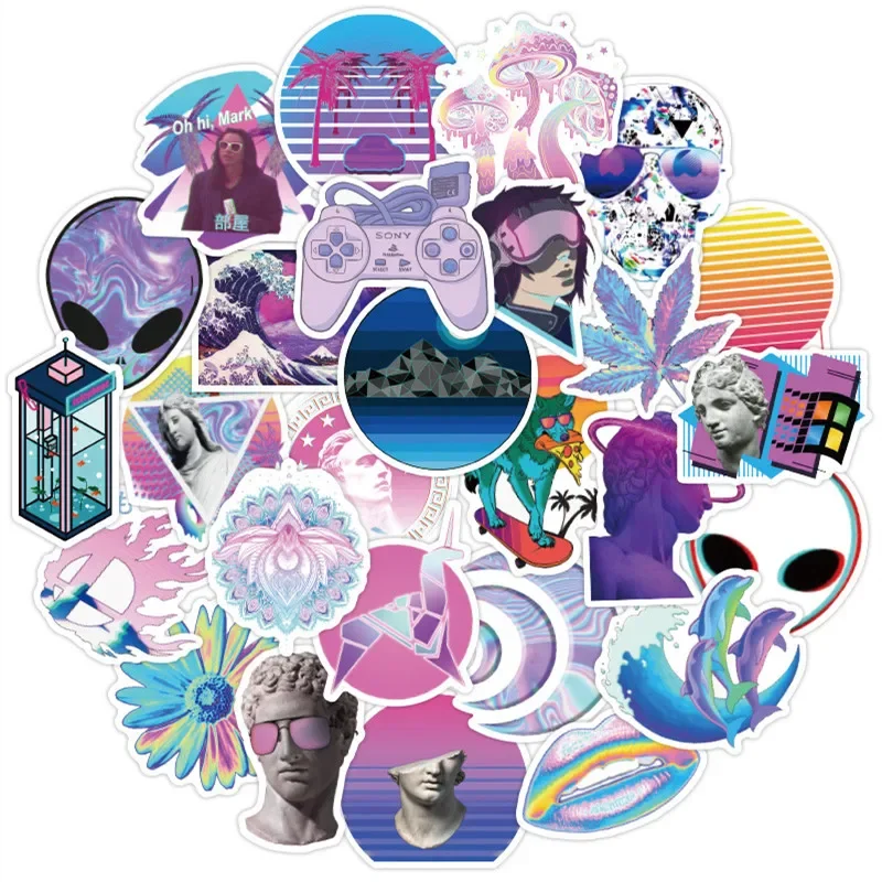 50pcs Purple Vaporwave Stickers Decals Aesthtic Stickers Laptop Water bottles Computer Waterproof Stickers for Kids Teens