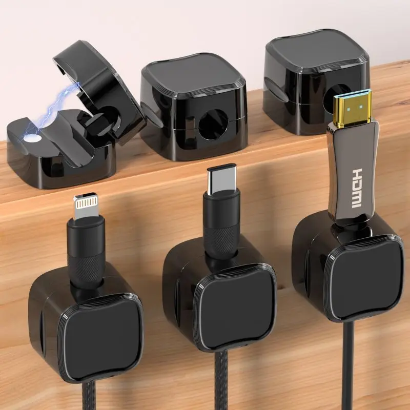 5/10 PCS Magnetic Cable Clips Cable Smooth Adjustable Cord Holder Under Desk Cable Management Wire Keeper Cable Organizer Holder