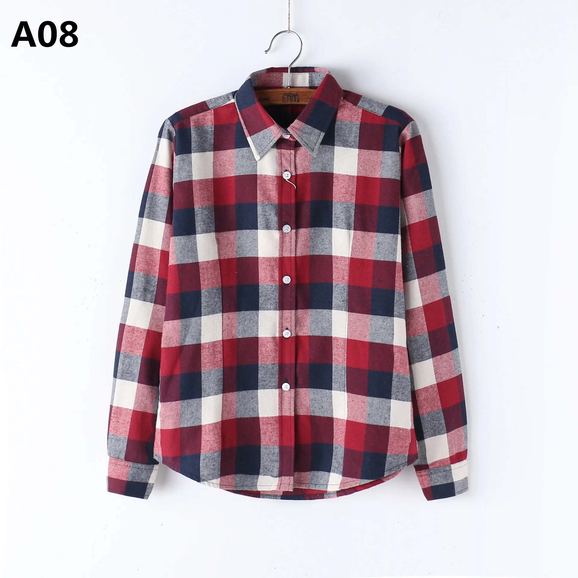 Classic Red Black Plaid Shirt Women 2024 New Casual Office Ladies Long Sleeve Blouses and Tops Lady Checked Clothes