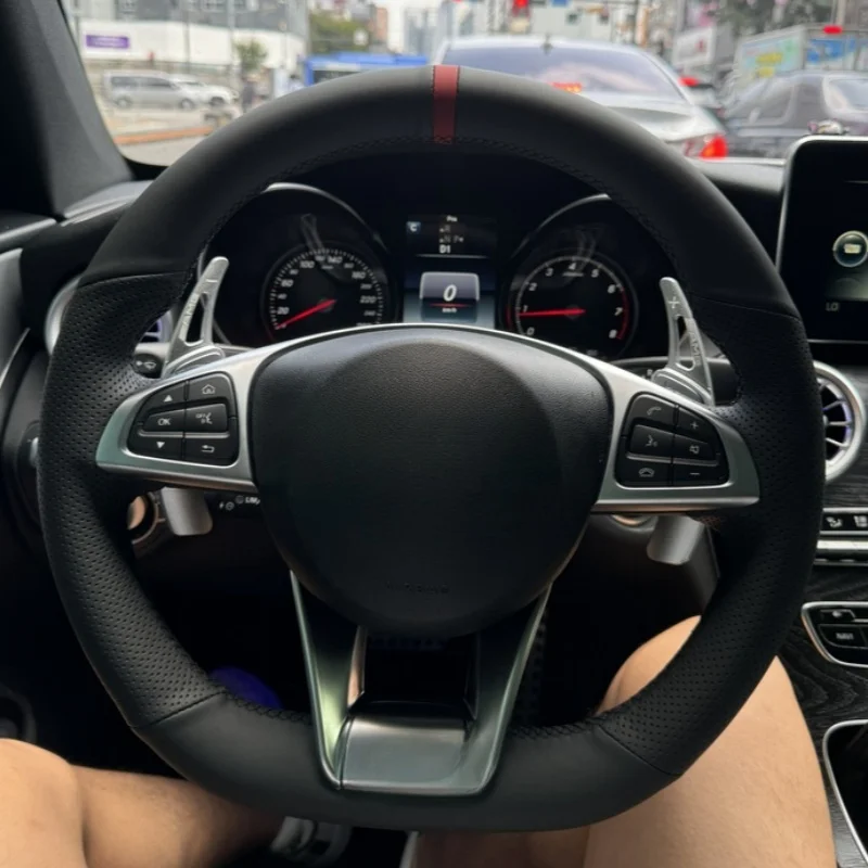 

Изготовленный на заказ кожаный чехол на руль из микрофибры для Mercedes Benz S-Class S500 2016 A-Class AMG A45 2016-2019, автомобильные аксессуары