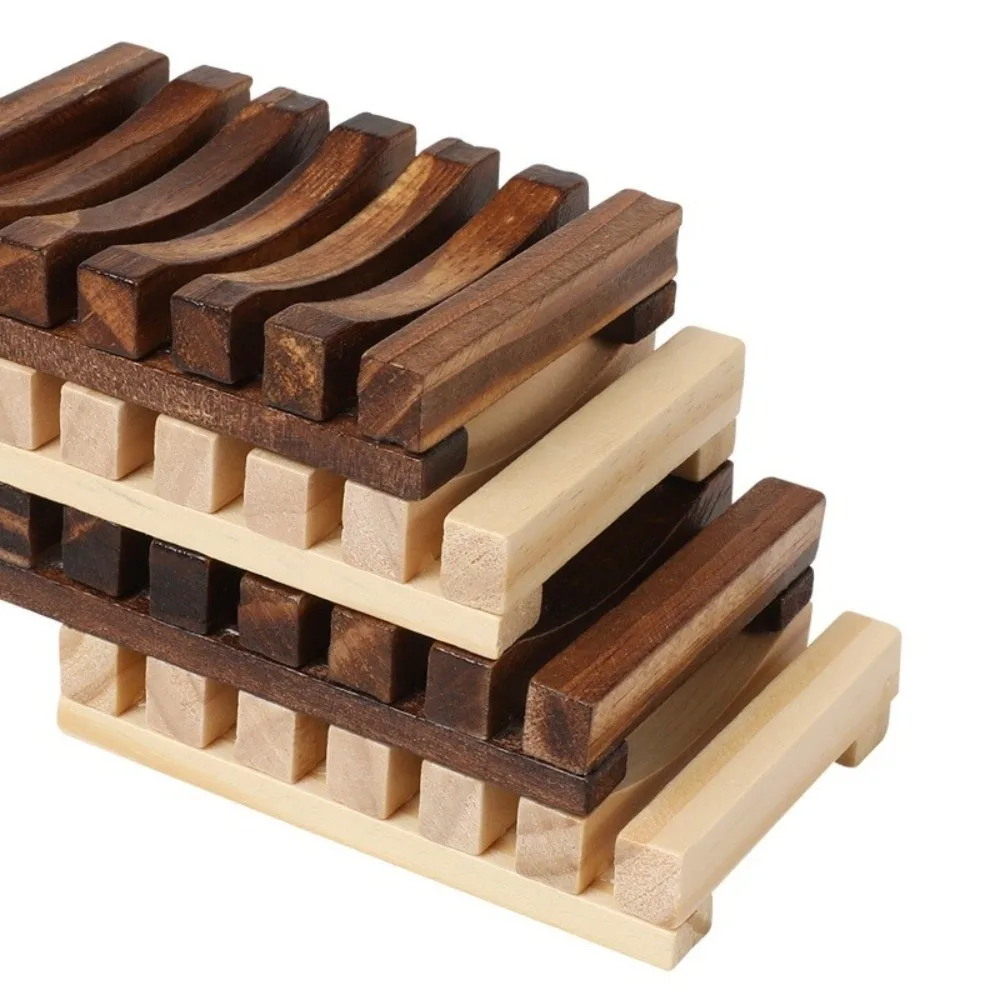 Durable Hollow Slat Wood Soap Dish Quick Drain Two Style Frame Soap Tray Raised Base Soap Holder Hotel Washroom