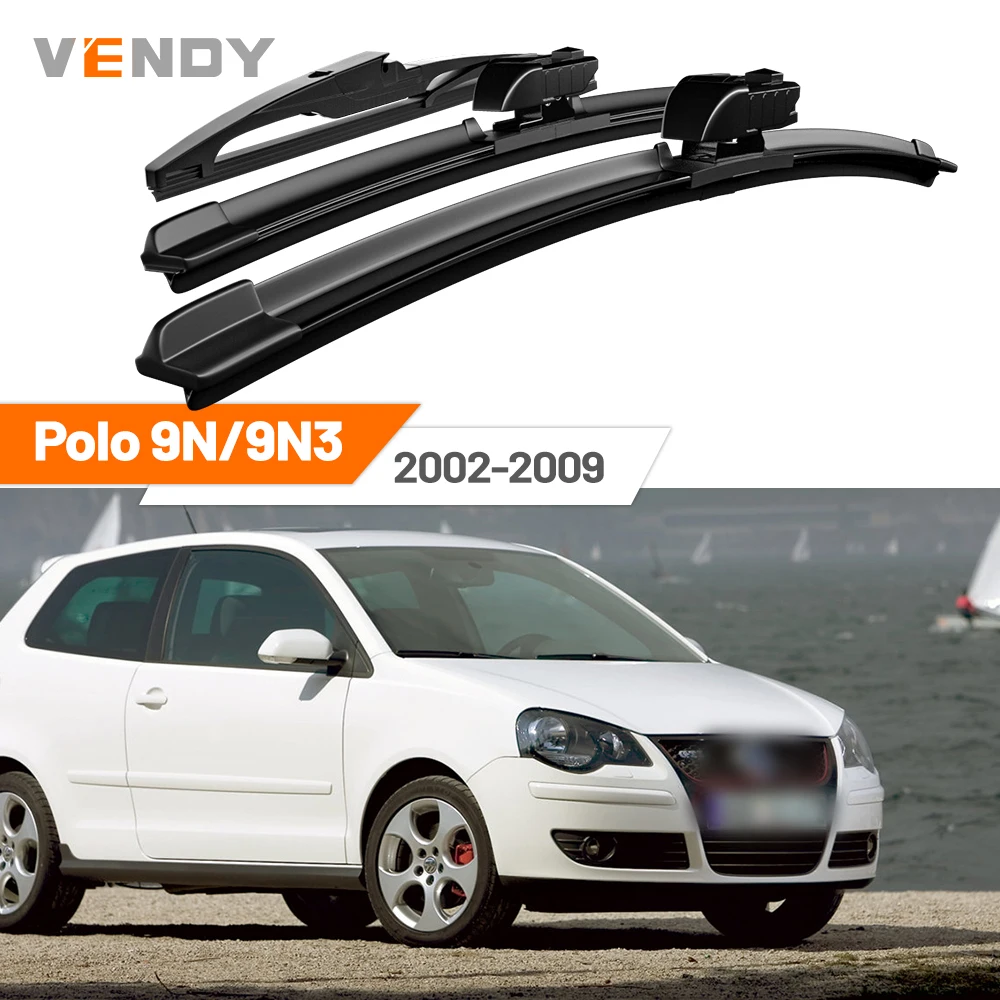 

For VW Polo 9N 9N3 2002-2009 2003 2004 2005 2006 2007 Front & Rear Windshield Wiper Blades Windscreen Wipers Set Accessories