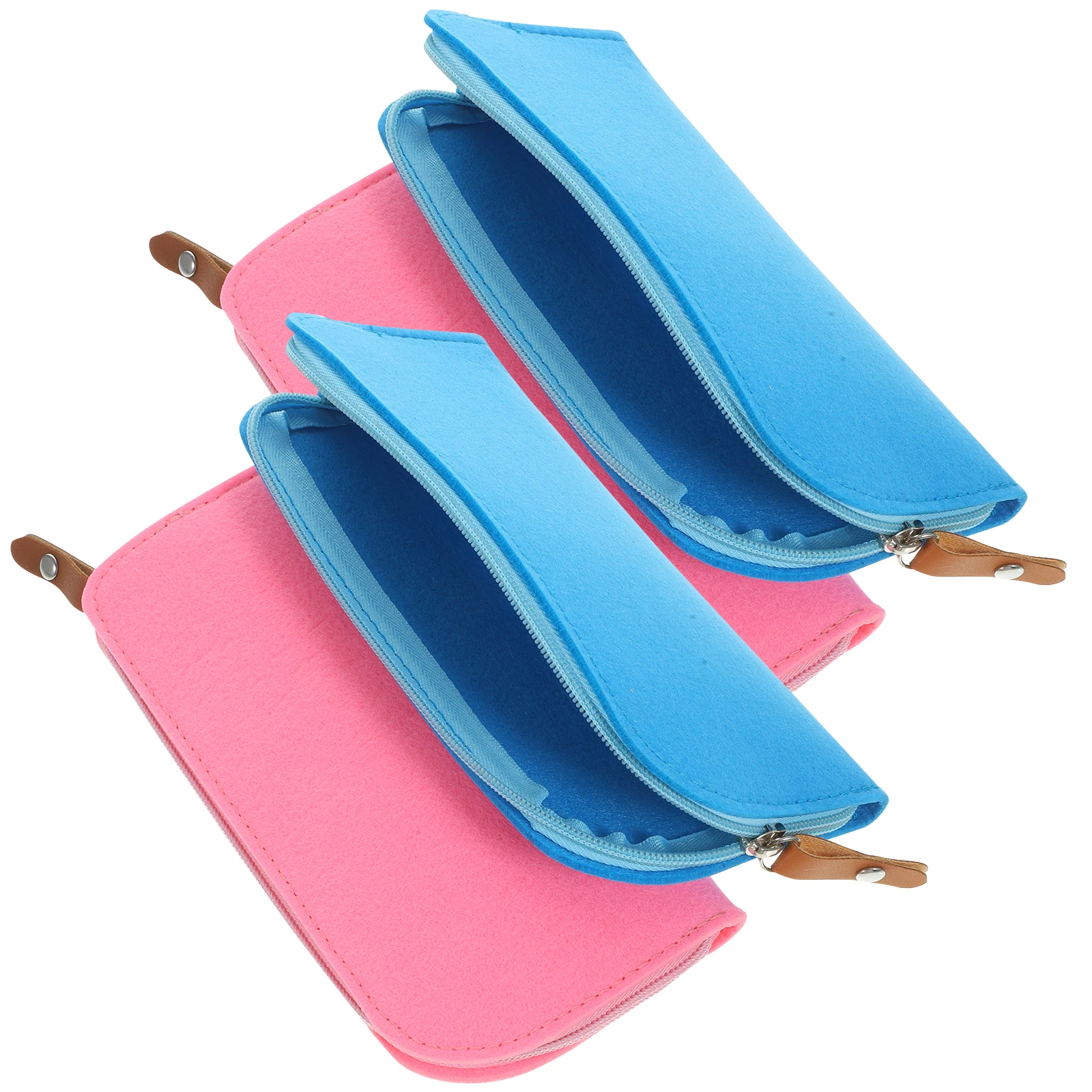 

4pcs Felt Pencil Case Lightweight Portable Stationery Bag Small Size Large Capacity Organizer Zipper Storage