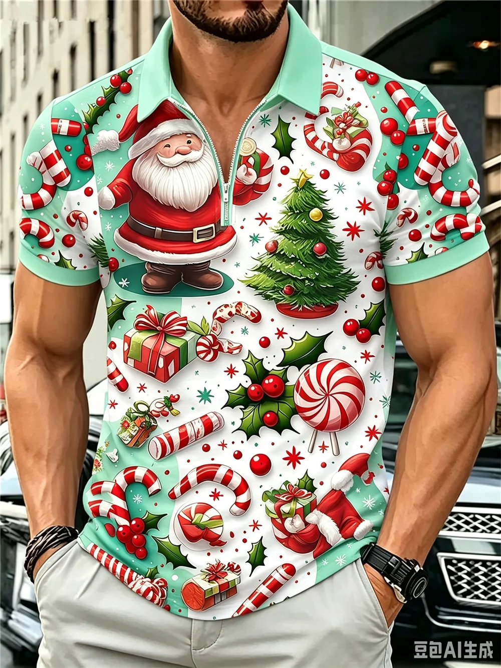 Men's Christmas Style Fashion Polos T-Shirts Short Sleeve 3d Printed Santa Claus Christmas Tree Pattern POLO Tee 6XL Big Size