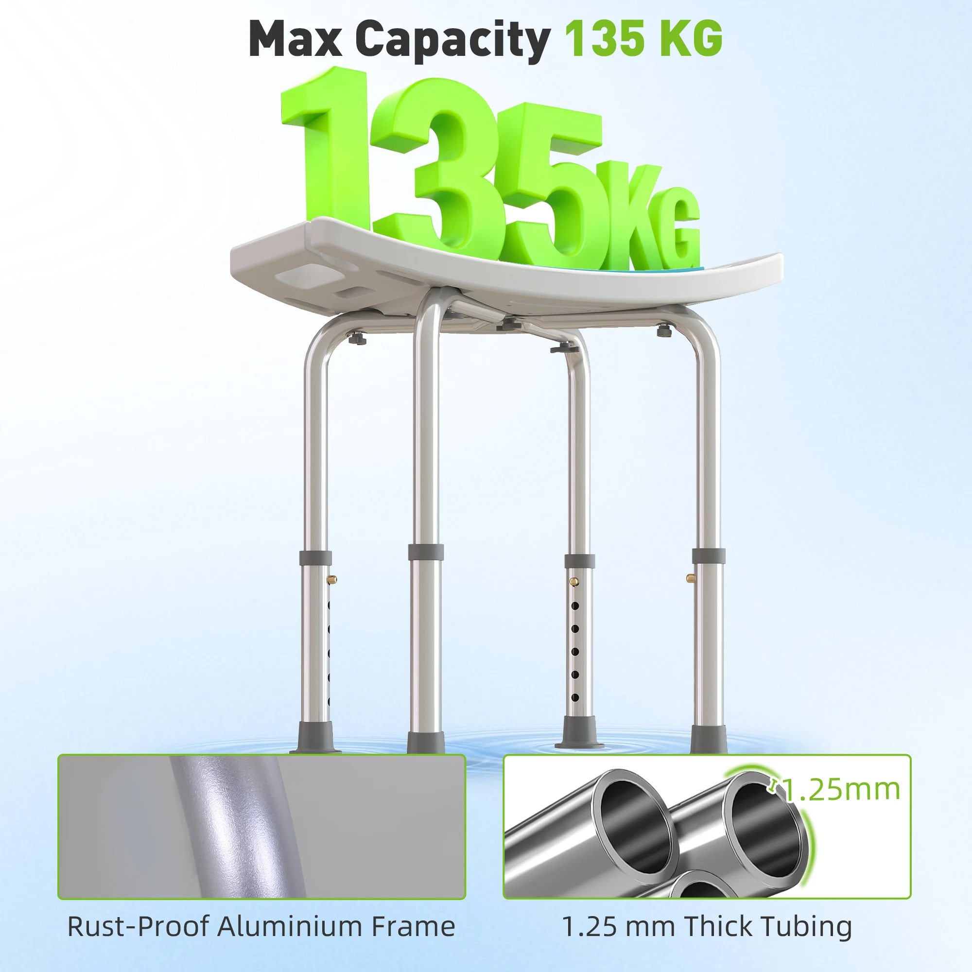 6-Level Adjustable Curved Bath Stool