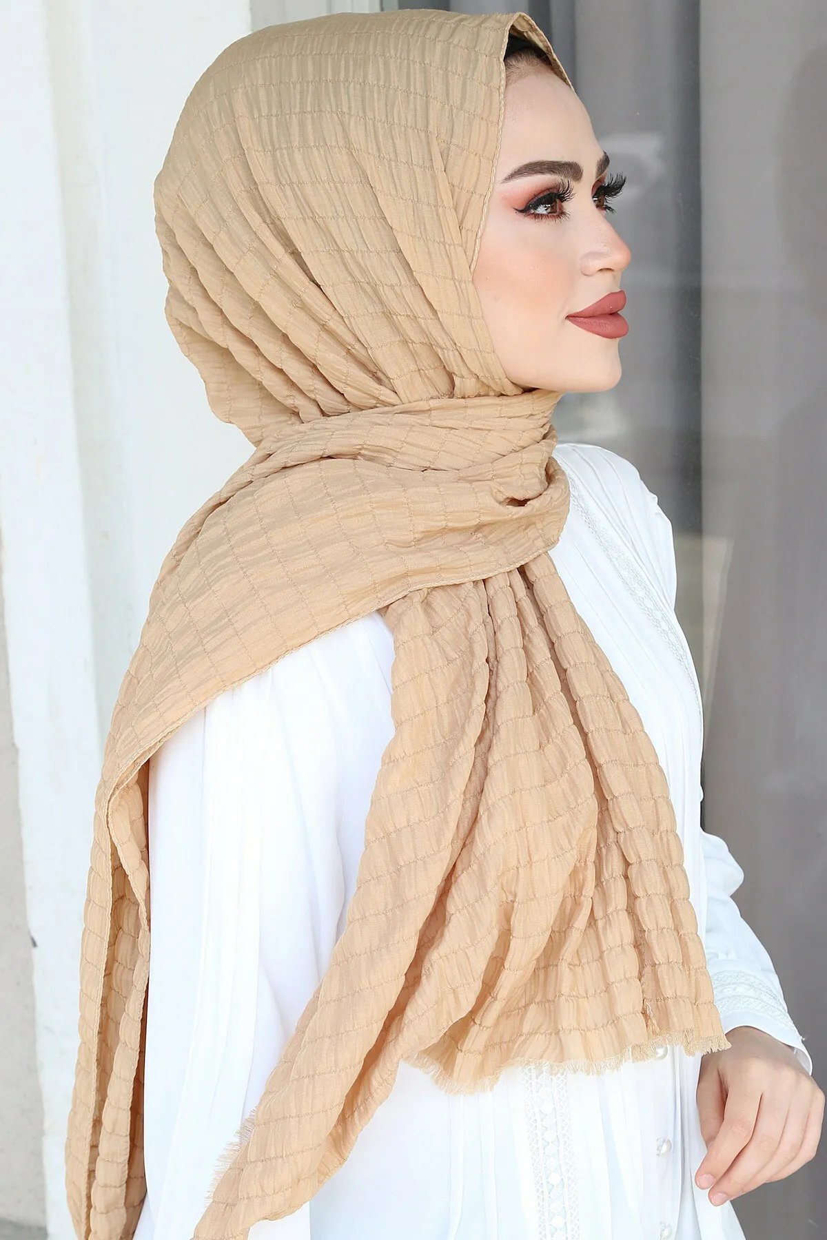 Börümcük Shawl-Milk coffee Winter Autumn 2021 Muslim Women Hijab headscarf Islamic Turkey