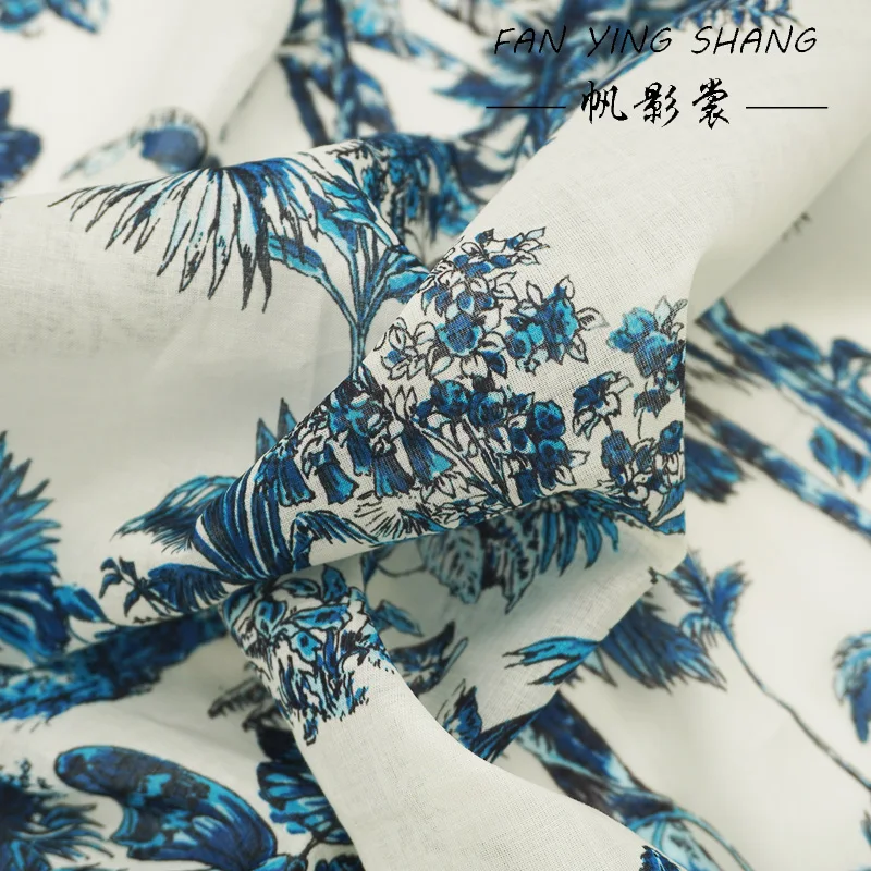 2026 Coconut Trees And Butterflies Digital Muslin Cotton Fabric For Dress Telas Para Costura Tissus Couture ткань Cloth Material view 5