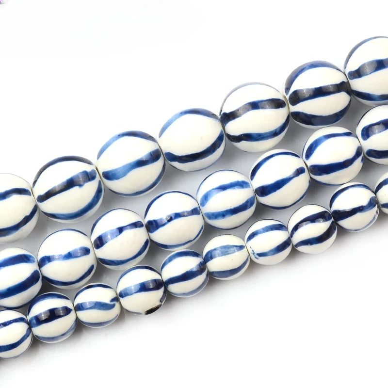 Hand Painted Vertical Stripes 8mm/10mm/12mm Ball Ceramic Beads Loose Porcelain Beads For Jewelry Making Diy Bracelet Jewelry