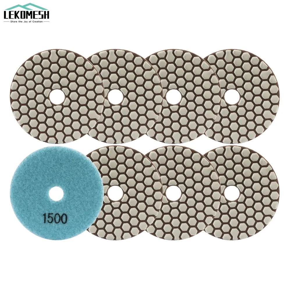 

LEKOMESH 8pcs Diamond Dry Polishing Pads Granite Marble Sanding Disc Ceramic Stone 100mm/4'' #1500 Polisher Grinding Plate