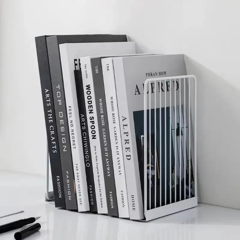 1 Pair Bookends Book Stand Support Simple Iron Desktop Non Slip Rack Shelf Holder Office Magazine Organizer