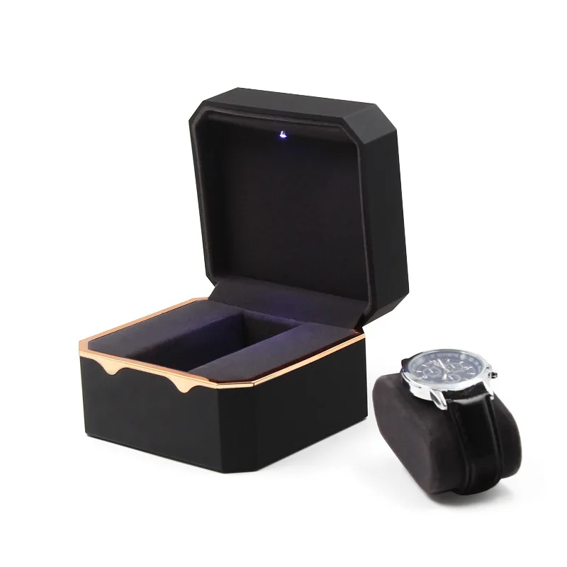 Octagonal Gold Edge Watch Box High-end LED Light Watch Storage Box Men Brand Watch Box Watch Jewelry Gift Organizer Display Case