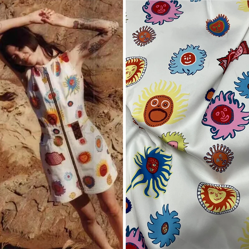 Атласная Женская одежда Twil из искусственного шелка, новая мультяшная цифровая печать, полиэфирная модная ткань для шитья, материалы для рукоделия